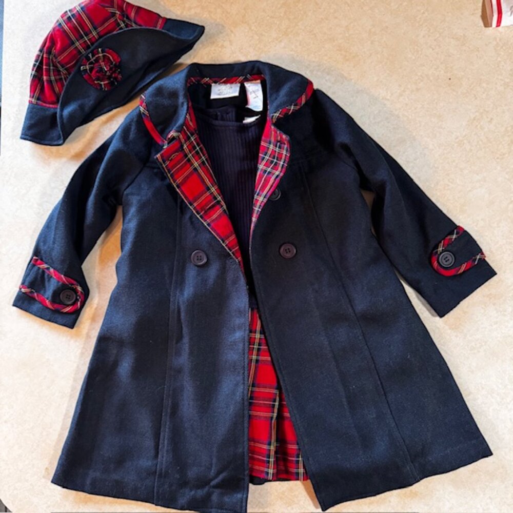 Vintage Little Bitty Plaid Dress, Coat & Hat 3 pc Set sz 4